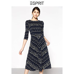 ESPRIT EDC女装2018春|新款|收腰条纹七分袖连衣裙-117CC1E043