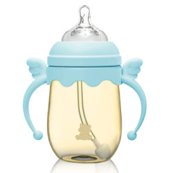 小白熊 宽口带手柄婴儿PPSU吸管奶瓶 260ML 蓝色 09389 *3件+凑单品
