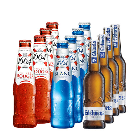 法国进口1664白啤酒红果奥地利雪绒花组合12