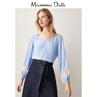 Massimo Dutti 05123521400 女士蕾丝镶饰方格纹罩衫 36