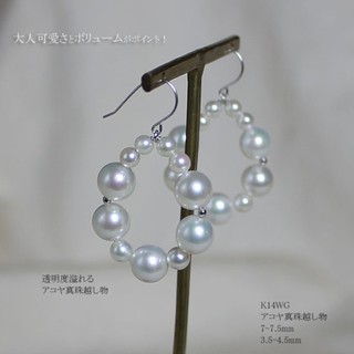 Akoya 海水珍珠 K14白金耳环 3.5-4mm 7-7.5mm