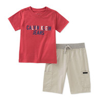 中亚Prime会员：Calvin Klein 儿童T恤短裤套装 2件套