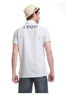 IZOD 11122122141100 男式短袖休闲衬衫 白色