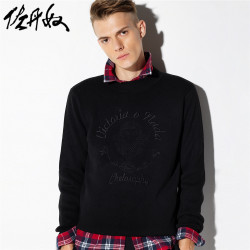 佐丹奴bsx男装针织衫 von头像刺绣休闲黑色套头针织衫男 04057752