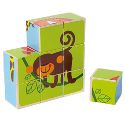 Hape 德国Hape积木拼图玩具儿童益智玩具   动物六面拼图   E0421  启蒙智力大块积木创意动脑实木材质