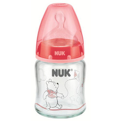 NUK 迪士尼奶瓶 维尼奶瓶 耐高温宽口奶瓶 玻璃彩色奶瓶 硅胶中圆孔奶嘴 适合0-6个月 120ml747706 *2件