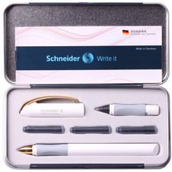 Schneider 施耐德 钢笔德国进口签字 双笔头套装一笔两用商务礼盒装 金色年华白色