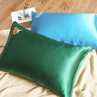 太湖雪 刺绣真丝枕套 单个装 祖母绿 48*74cm