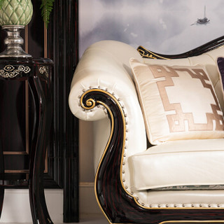 中伟ZHONGWEI欧式沙发 优质牛皮实木沙发 客厅实木雕花沙发组合3+1+1