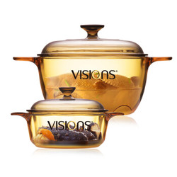 VISIONS 康宁 晶彩透明玻璃汤锅 二件套 0.8L 2.5L