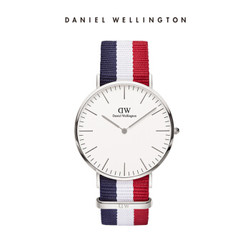 DanielWellington 丹尼尔惠灵顿 DW00100017 男士超薄石英表 40mm银色边 尼龙带