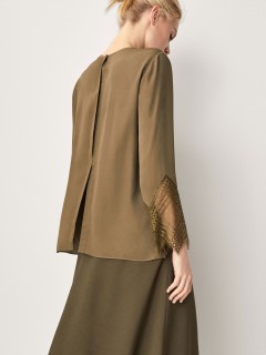 Massimo Dutti 05155601505 女士蕾丝袖设计罩衫