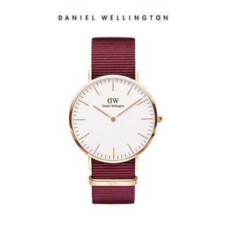DanielWellington 丹尼尔惠灵顿 DW00100267 男士超薄石英表 40mm金边白盘 红色尼龙织纹 *3件