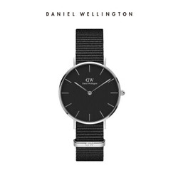 DanielWellington 丹尼尔惠灵顿 DW00100216 女士石英表 32mm黑盘 尼龙带 银色边 *2件