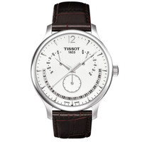 TISSOT 天梭 俊雅系列 T063.637.16.037.00 男士石英手表 42mm 白色 棕色 皮质