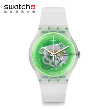 swatch 斯沃琪 SUOK131 情侣镂空石英表 原创炫彩 迷幻荧绿