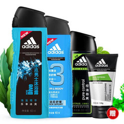 阿迪达斯Adidas 洗沐套装(舒缓400ml+冰点400ml+洁面膏100g+去屑洗发露220ml) *3件