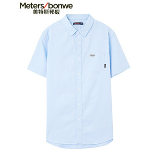 Meters bonwe 美特斯邦威 661227 男士短袖衬衫 蓝色 180/100