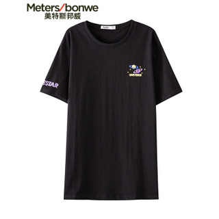 Meters bonwe 美特斯邦威 661391 男士胸前星球图案短袖T恤 影黑 175/96
