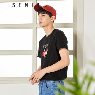 Semir 森马 19038001253 男士圆领短袖T恤 黑色 S