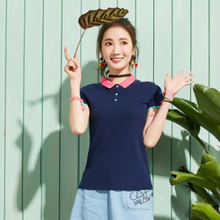 Semir 森马 19037000601 女士短袖Polo衫 深蓝 XL