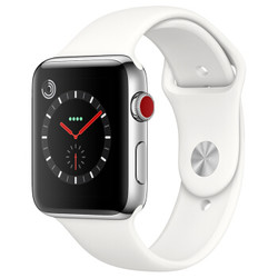 Apple Watch Series 3智能手表（GPS+蜂窝网络款 42毫米 不锈钢表壳 浅白色运动型表带 MQQY2CH/A）
