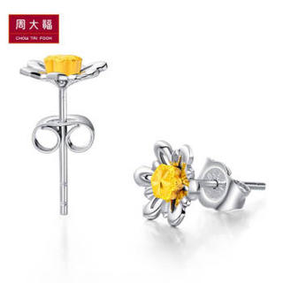 CHOW TAI FOOK 周大福 PT157386 花朵黄金PT950铂金耳钉