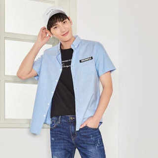 Semir 森马 19038041339 男士短袖衬衫 蓝白色调 M