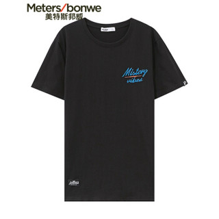 Meters bonwe 美特斯邦威 661302 男士胸前英文字母短袖T恤 影黑 185/104