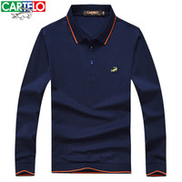 CARTELO 16001KE0902 男士翻领条纹拼接长袖POLO衫 宝蓝色 2XL