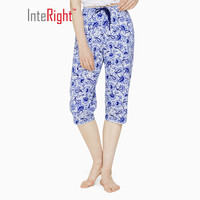 InteRight 女士全棉印花轻薄七分裤 (藏青花卉、M)