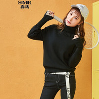 Semir 森马 19077070401 女士高领毛衣 黑色 L