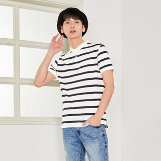 Semir 森马 19048001276 男士短袖polo衫 白蓝色调 XXL