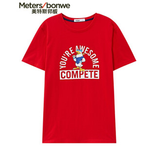 Meters bonwe 美特斯邦威 661263 男士趣味卡通印花短袖T恤 红色 165/88