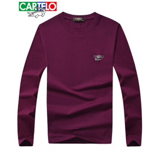 CARTELO 16057KE9518 男士纯色圆领长袖T恤 紫色 M