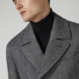 Massimo Dutti 02407292802-23 男士人字斜纹双排扣纯羊毛大衣