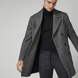 Massimo Dutti 02407292802-23 男士人字斜纹双排扣纯羊毛大衣