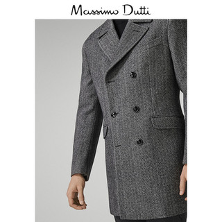 Massimo Dutti 02407292802-23 男士人字斜纹双排扣纯羊毛大衣 48 