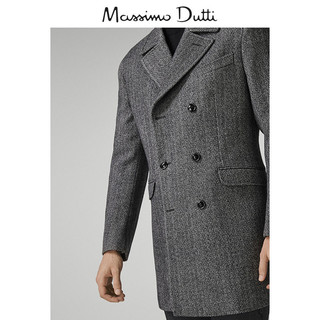 Massimo Dutti 02407292802-23 男士人字斜纹双排扣纯羊毛大衣 56 