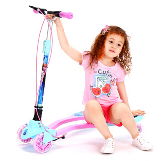Disney 迪士尼 滑板车儿童紫色冰雪一键折叠可调升降双手刹蛙式扭扭脚踏滑步车