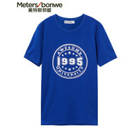 Meters bonwe 美特斯邦威 601289 男士章仔图案短袖T恤 网络蓝 170/92