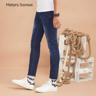 Meters bonwe 美特斯邦威 246409 男士A版弹力牛仔长裤款 牛仔深蓝 175/80A