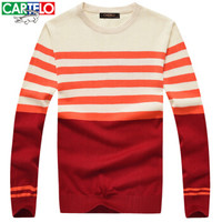 CARTELO 16018KE1201 男士条纹拼接长袖针织衫 橙红 3XL