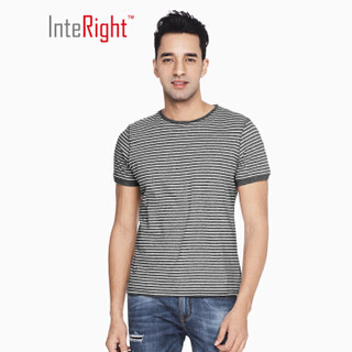 InteRight 男士纯棉条纹海魂衫短袖 (XL、灰白条)