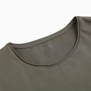 INTERIGHT 棉氨圆领 修身个性卷边 短袖T恤 灰绿色 M码