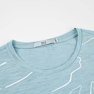 HLA 海澜之家 HNTBJ2E168A 男士抽象图案短袖T恤 蓝灰花纹 50