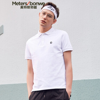  Meters bonwe 美特斯邦威 661399 男士撞色字母领Polo衫 亮白 180/100