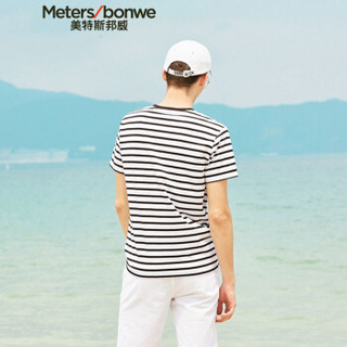 Meters bonwe 美特斯邦威 661267 男士条纹短袖T恤 黑白组 185/104
