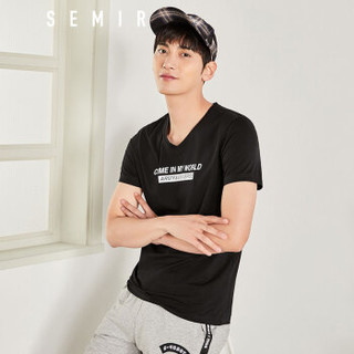 Semir 森马 12037001224 男士V领短袖T恤 黑色 XXL