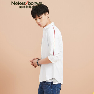  Meters bonwe 美特斯邦威 601929 男士撞色织带长袖衬衫 白色 180/100A